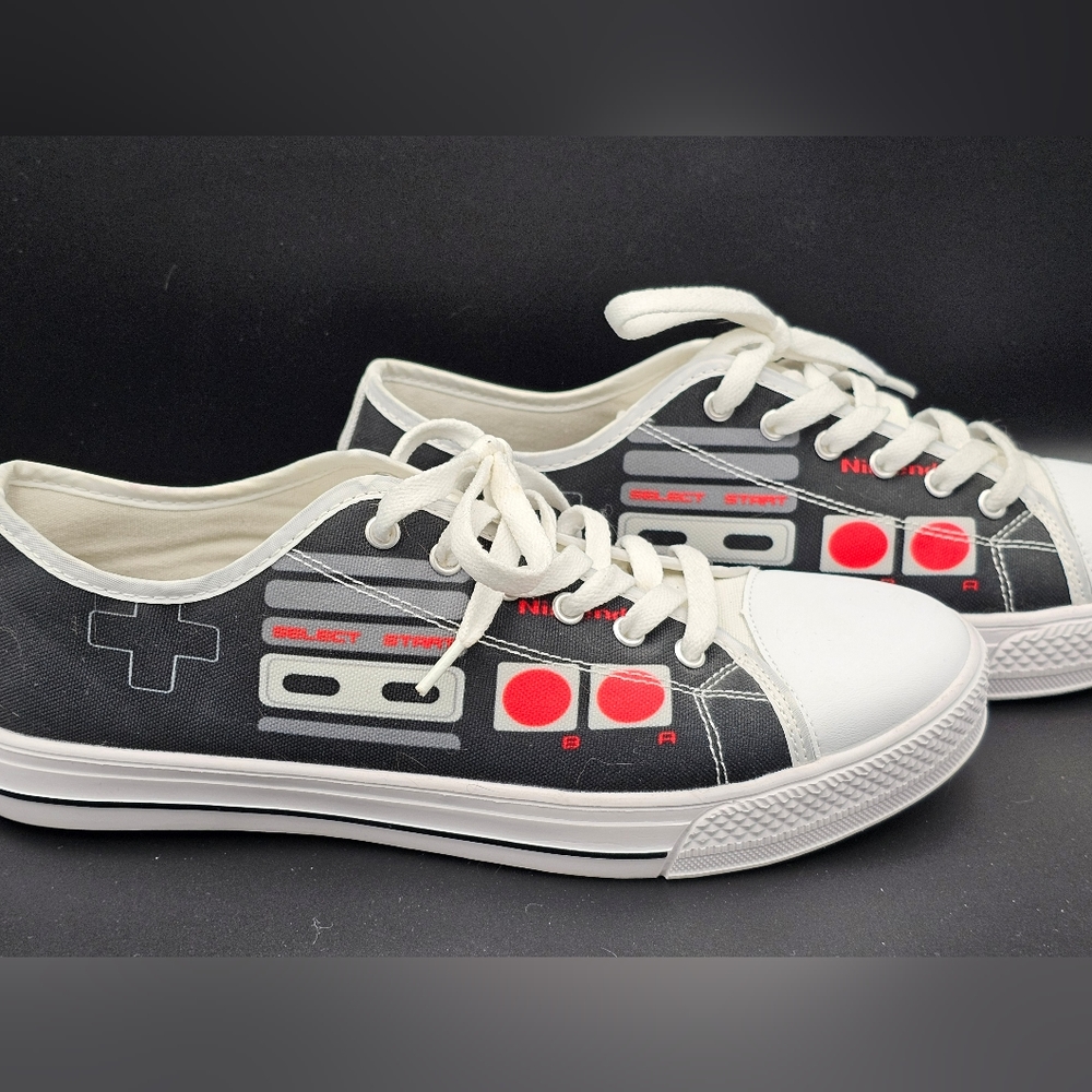 Black And White Canvas NES Controller Gamer Shoes Mens 9.5 (Womens 11.5) - Picture 2 of 6